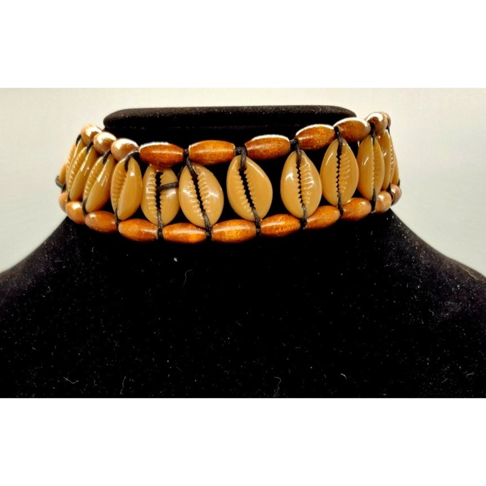 Vtg 90s Cowrie Shell Choker Coastal Boho Beachcore Surfer Festival Statement
